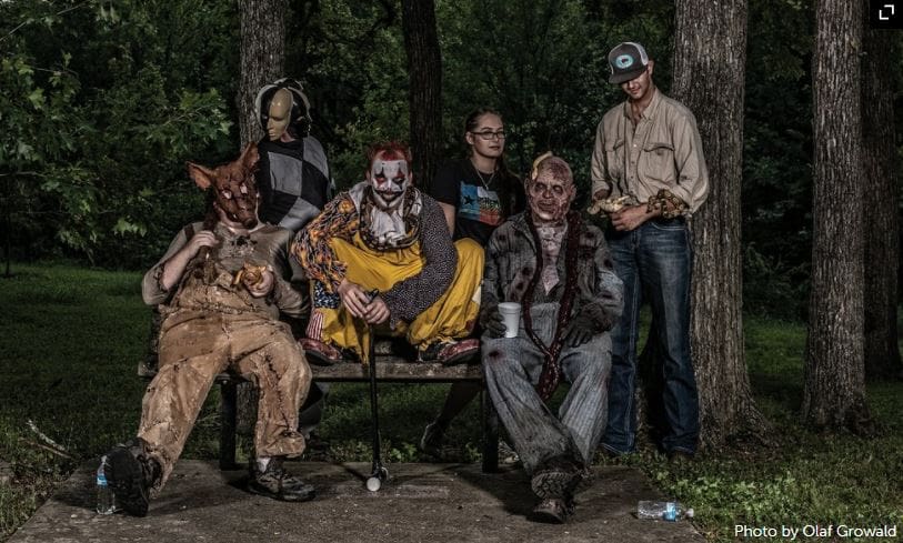 Actors in costume at Hangman's House of Horrors.
