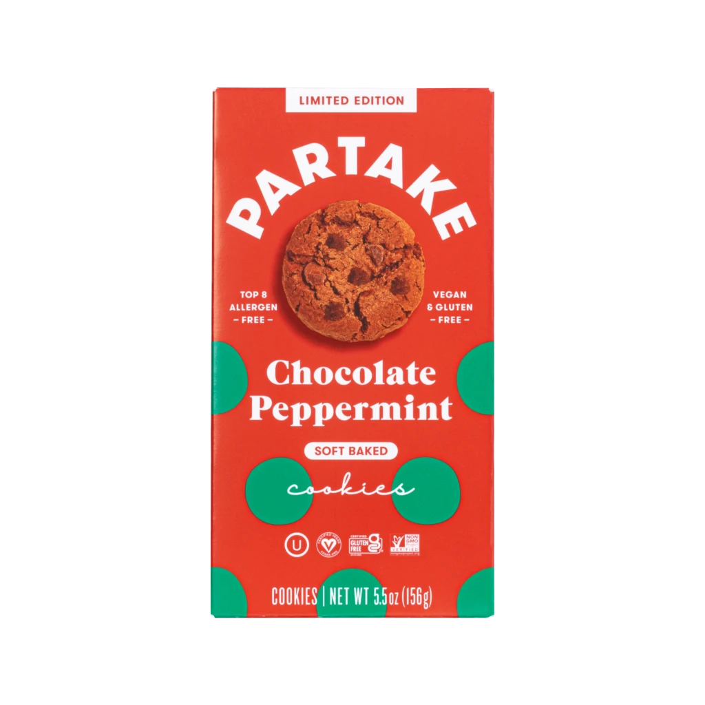 Image of a box of Partake chocolate peppermint cookies
