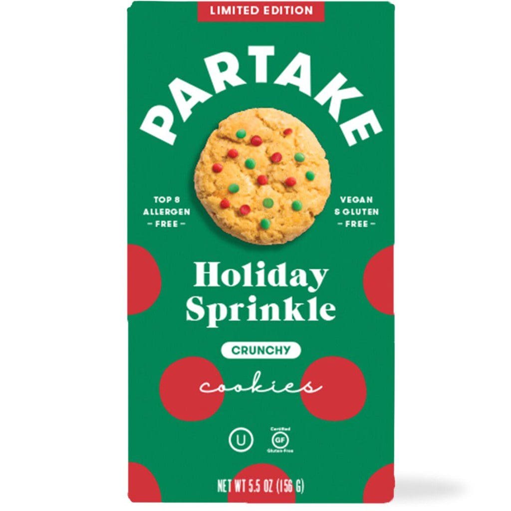 Image of a box of Partake holiday sprinkle cookies
